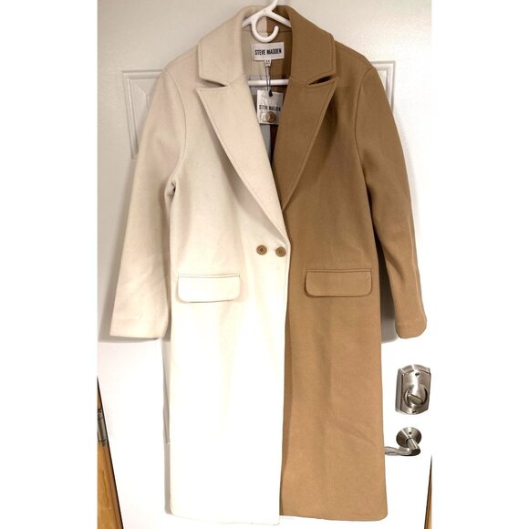 Steve Madden Womens Caroline Color block Coat Camel & Ivory Size XS - Picture 11 of 14